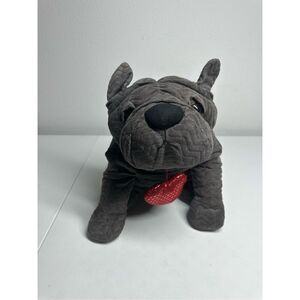 Hug & Luv Gray Bull dog with heart collar Plush Toy Stuffed Animal 11” See Notes